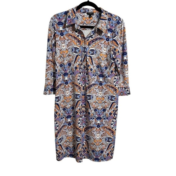 Talbots Catalina Cloth Floral Paisley Print Dress Size Medium Blue Orange Preppy - Picture 3 of 10